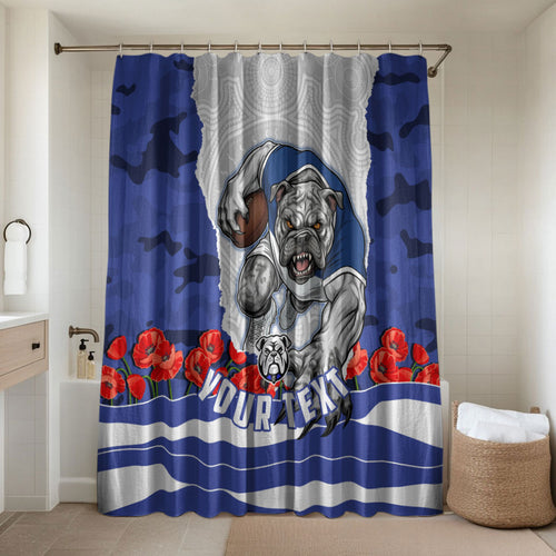 Personalized Bulldogs ANZAC Tribute Bathroom Set Poppy Field Soldier Silhouette Aboriginal Rugby Mascot