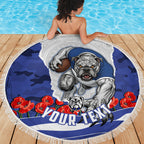Personalized Bulldogs ANZAC Tribute Beach Blanket Poppy Field Soldier Silhouette Aboriginal Rugby Mascot