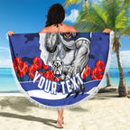 Personalized Bulldogs ANZAC Tribute Beach Blanket Poppy Field Soldier Silhouette Aboriginal Rugby Mascot