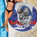 Personalized Bulldogs ANZAC Tribute Beach Blanket Poppy Field Soldier Silhouette Aboriginal Rugby Mascot