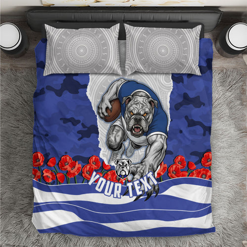 Personalized Bulldogs ANZAC Tribute Bedding Set Poppy Field Soldier Silhouette Aboriginal Rugby Mascot