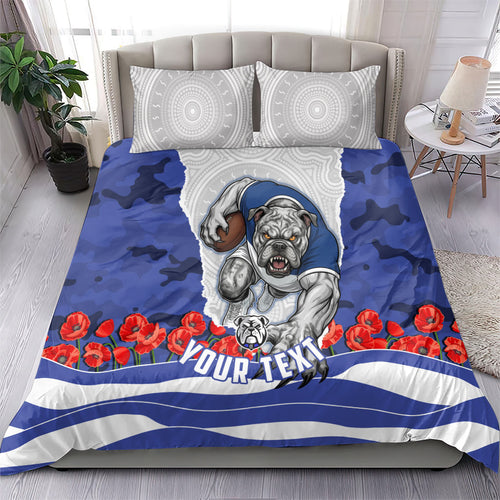 Personalized Bulldogs ANZAC Tribute Bedding Set Poppy Field Soldier Silhouette Aboriginal Rugby Mascot