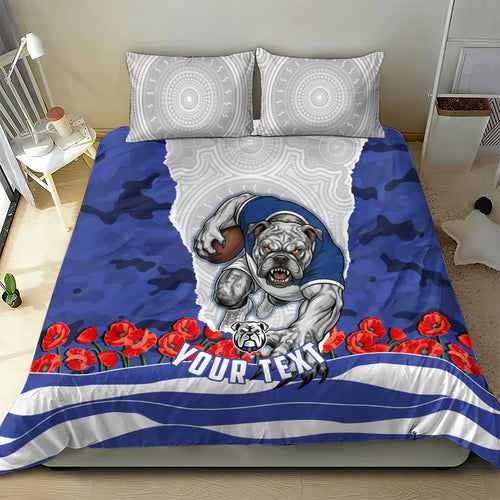 Personalized Bulldogs ANZAC Tribute Bedding Set Poppy Field Soldier Silhouette Aboriginal Rugby Mascot