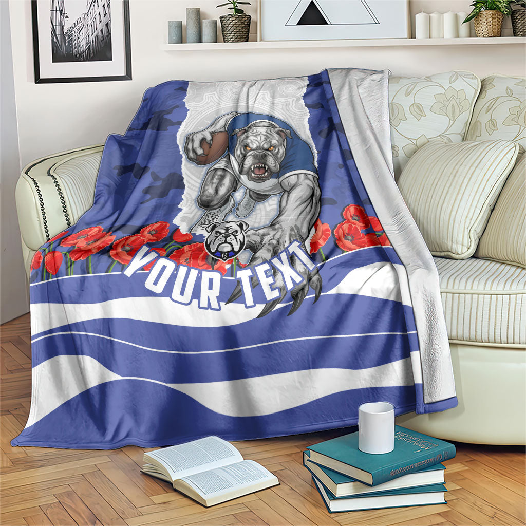 Personalized Bulldogs ANZAC Tribute Blanket Poppy Field Soldier Silhouette Aboriginal Rugby Mascot