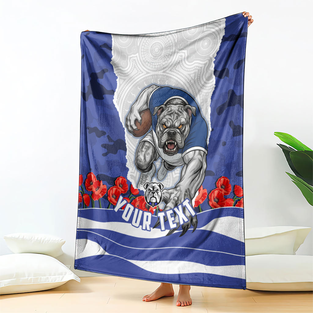 Personalized Bulldogs ANZAC Tribute Blanket Poppy Field Soldier Silhouette Aboriginal Rugby Mascot