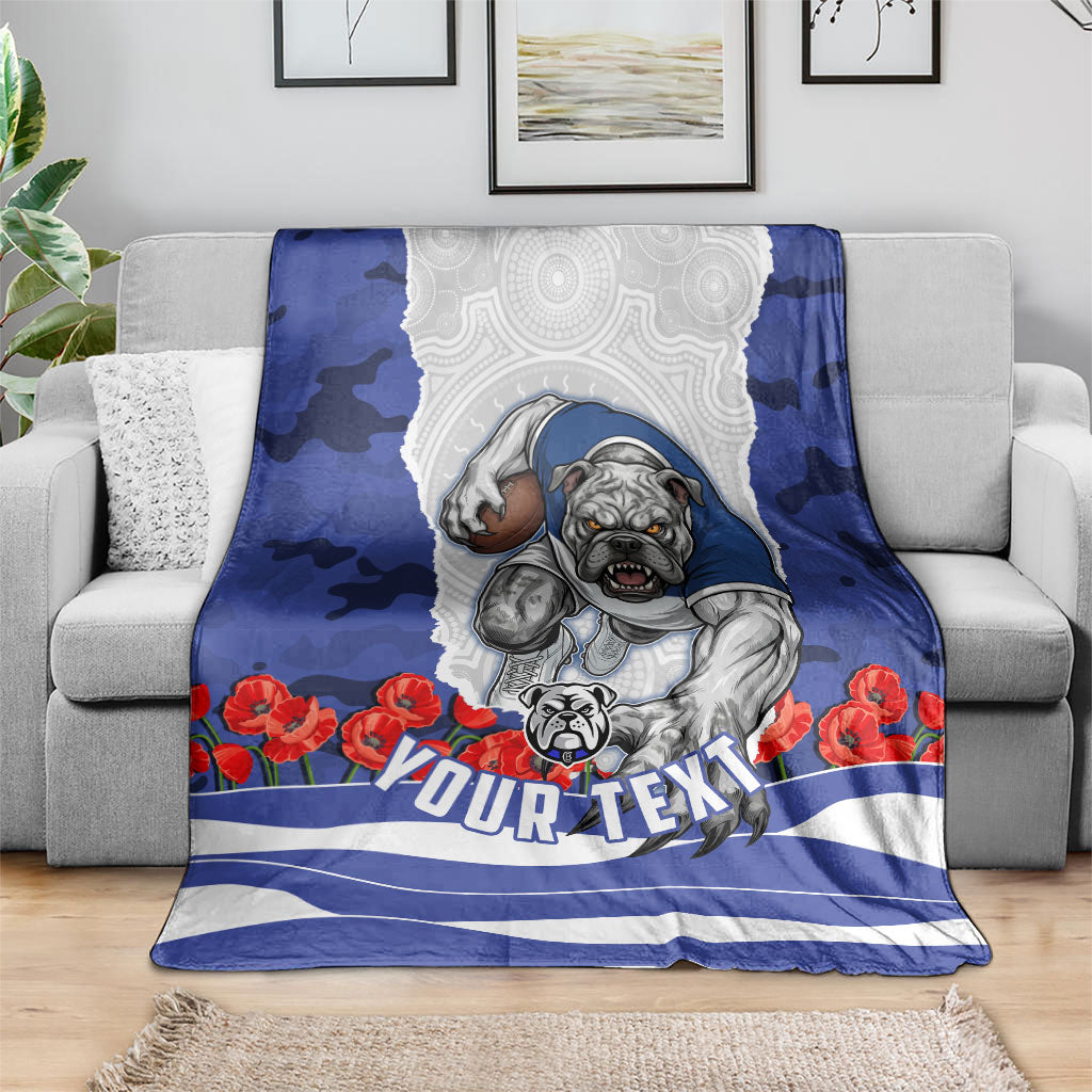 Personalized Bulldogs ANZAC Tribute Blanket Poppy Field Soldier Silhouette Aboriginal Rugby Mascot