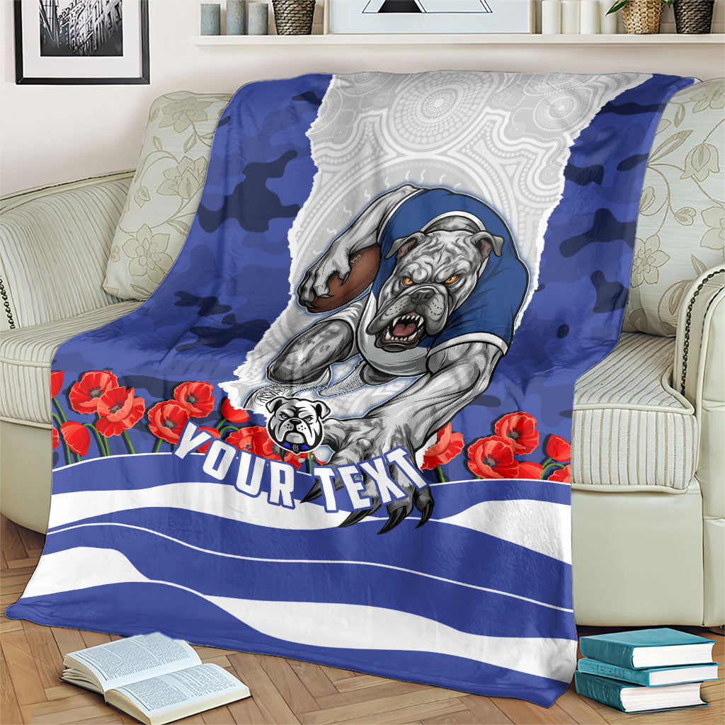 Personalized Bulldogs ANZAC Tribute Blanket Poppy Field Soldier Silhouette Aboriginal Rugby Mascot