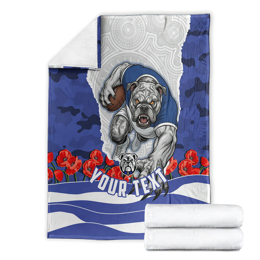 Personalized Bulldogs ANZAC Tribute Blanket Poppy Field Soldier Silhouette Aboriginal Rugby Mascot