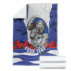 Personalized Bulldogs ANZAC Tribute Blanket Poppy Field Soldier Silhouette Aboriginal Rugby Mascot