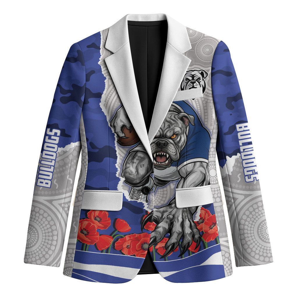 Personalized Bulldogs ANZAC Tribute Blazer Poppy Field Soldier Silhouette Aboriginal Rugby Mascot
