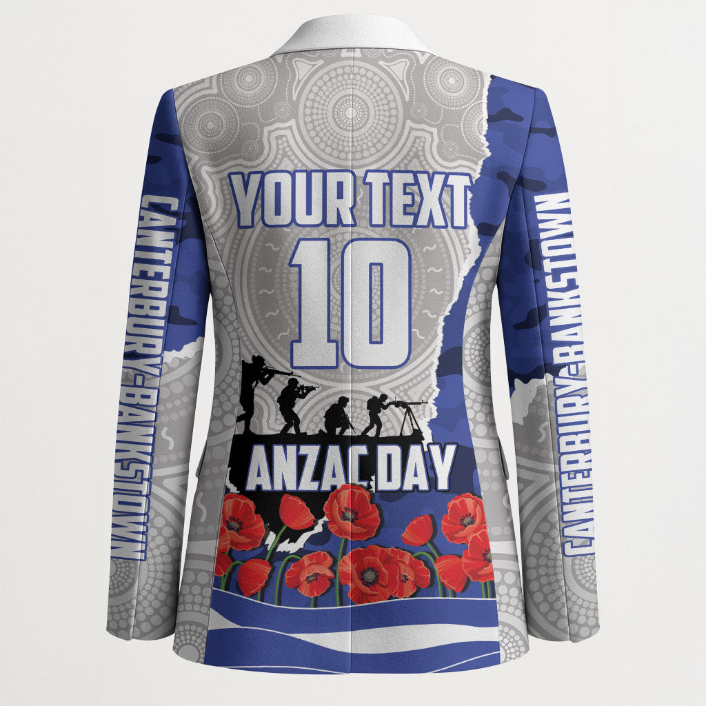 Personalized Bulldogs ANZAC Tribute Blazer Poppy Field Soldier Silhouette Aboriginal Rugby Mascot
