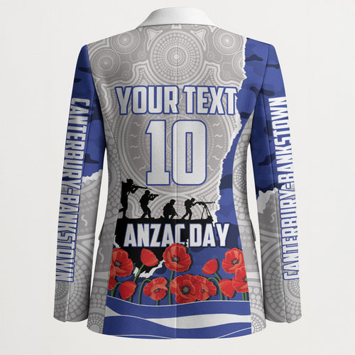 Personalized Bulldogs ANZAC Tribute Blazer Poppy Field Soldier Silhouette Aboriginal Rugby Mascot