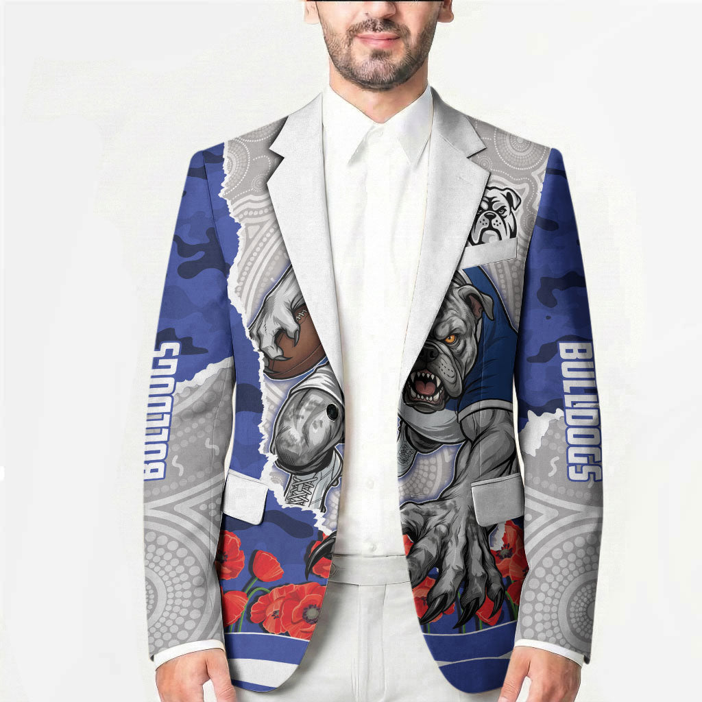Personalized Bulldogs ANZAC Tribute Blazer Poppy Field Soldier Silhouette Aboriginal Rugby Mascot