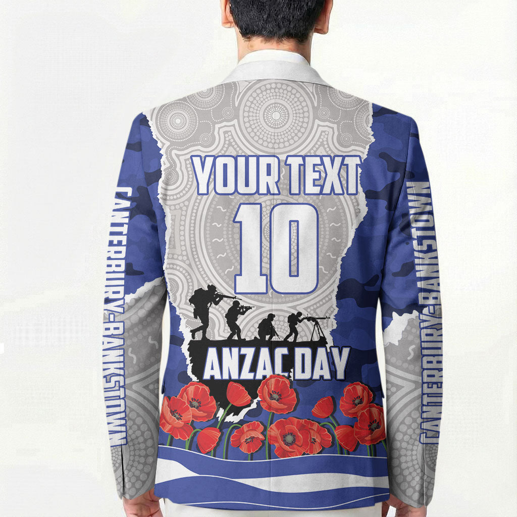 Personalized Bulldogs ANZAC Tribute Blazer Poppy Field Soldier Silhouette Aboriginal Rugby Mascot