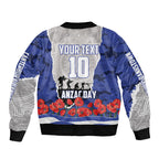 Personalized Bulldogs ANZAC Tribute Bomber Jacket Poppy Field Soldier Silhouette Aboriginal Rugby Mascot