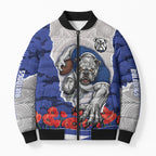 Personalized Bulldogs ANZAC Tribute Bomber Puffer Jacket Poppy Field Soldier Silhouette Aboriginal Rugby Mascot
