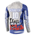 Personalized Bulldogs ANZAC Tribute Button Sweatshirt Poppy Field Soldier Silhouette Aboriginal Rugby Mascot