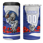 Personalized Bulldogs ANZAC Tribute 4 in 1 Can Cooler Tumbler Poppy Field Soldier Silhouette Aboriginal Rugby Mascot