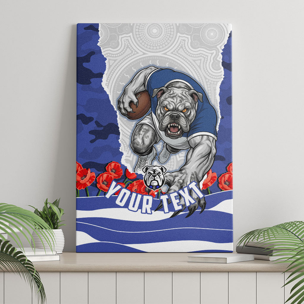 Personalized Bulldogs ANZAC Tribute Canvas Wall Art Poppy Field Soldier Silhouette Aboriginal Rugby Mascot
