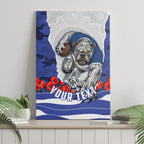 Personalized Bulldogs ANZAC Tribute Canvas Wall Art Poppy Field Soldier Silhouette Aboriginal Rugby Mascot