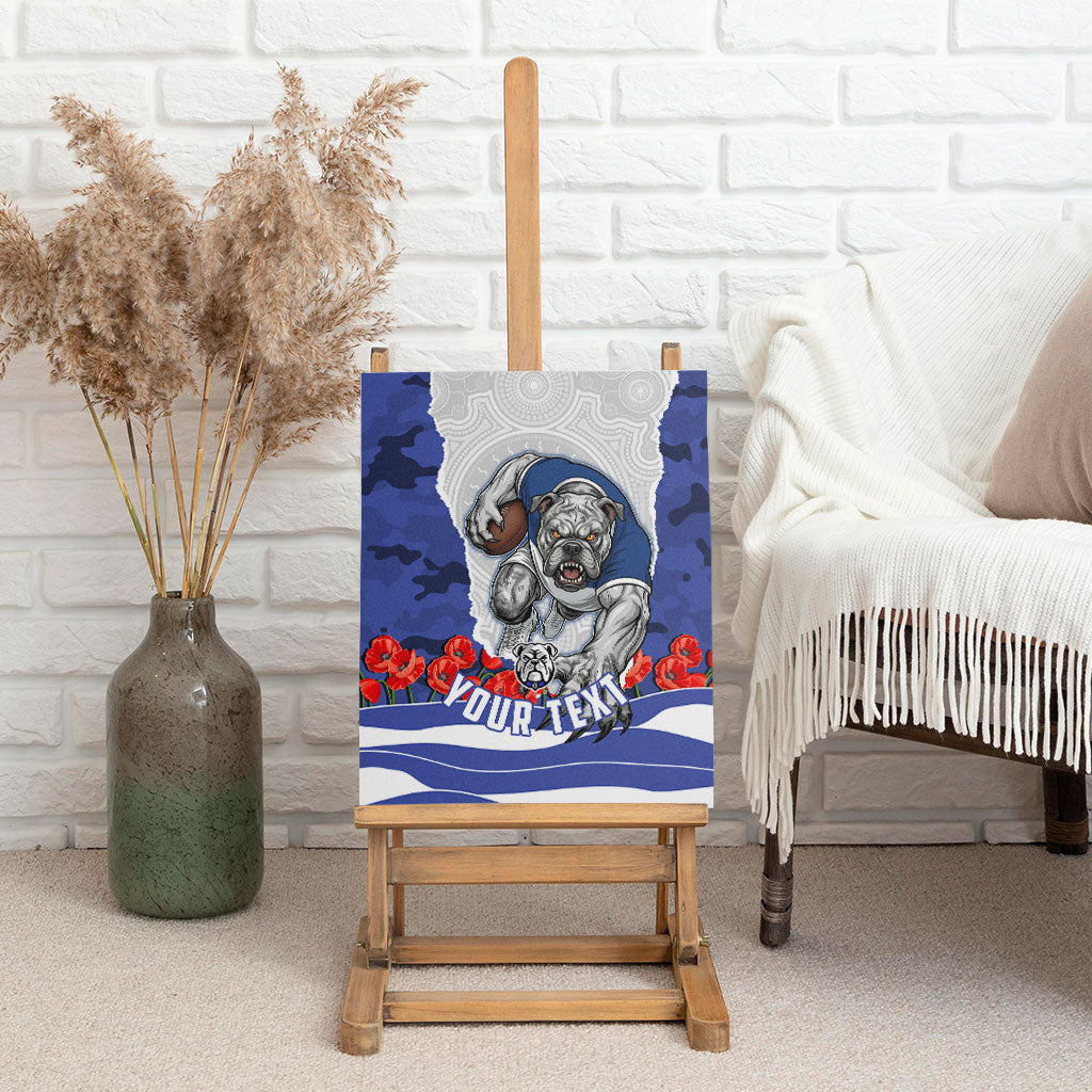 Personalized Bulldogs ANZAC Tribute Canvas Wall Art Poppy Field Soldier Silhouette Aboriginal Rugby Mascot