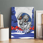 Personalized Bulldogs ANZAC Tribute Canvas Wall Art Poppy Field Soldier Silhouette Aboriginal Rugby Mascot