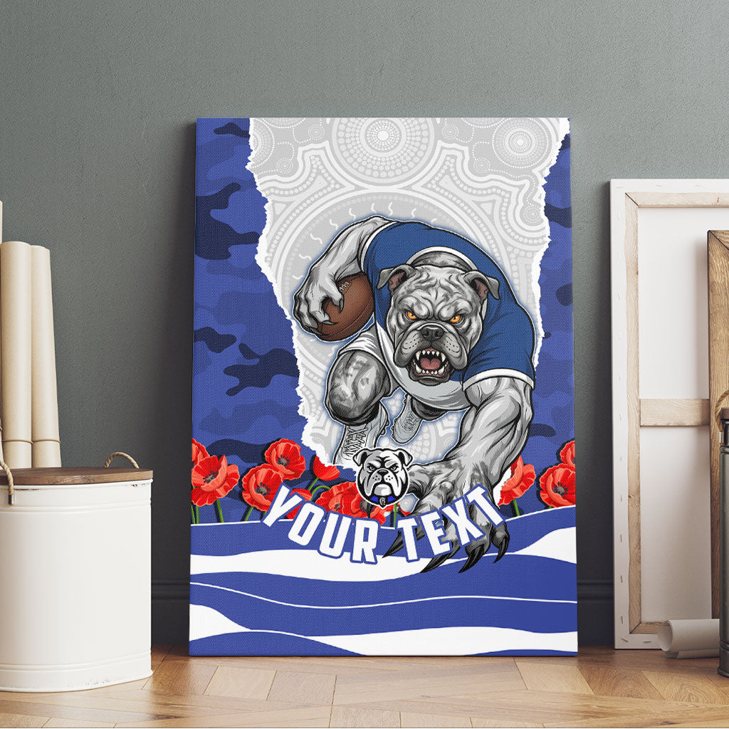 Personalized Bulldogs ANZAC Tribute Canvas Wall Art Poppy Field Soldier Silhouette Aboriginal Rugby Mascot