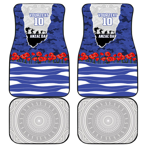 Personalized Bulldogs ANZAC Tribute Car Mats Poppy Field Soldier Silhouette Aboriginal Rugby Mascot