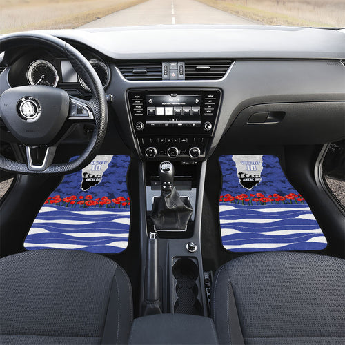 Personalized Bulldogs ANZAC Tribute Car Mats Poppy Field Soldier Silhouette Aboriginal Rugby Mascot