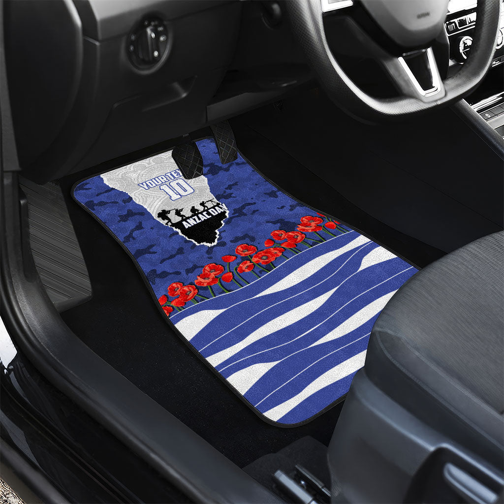 Personalized Bulldogs ANZAC Tribute Car Mats Poppy Field Soldier Silhouette Aboriginal Rugby Mascot