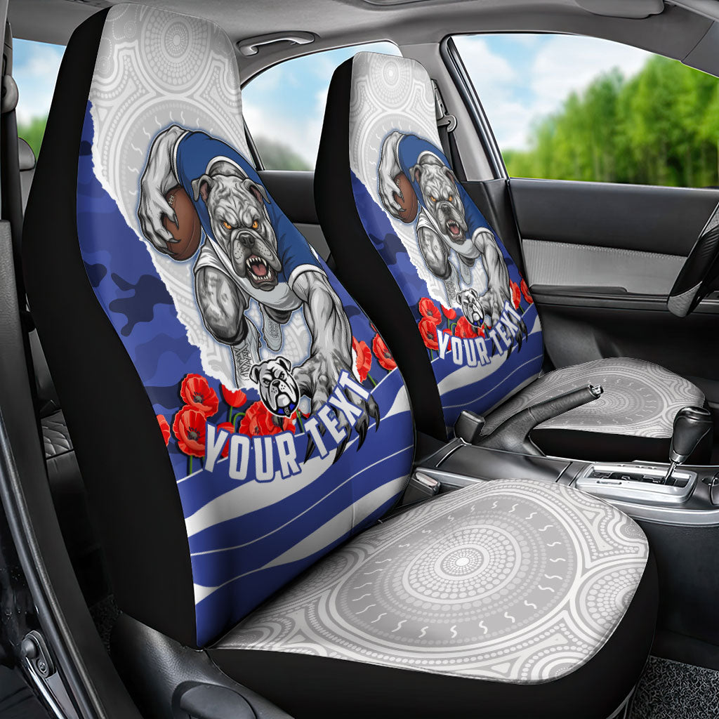 Personalized Bulldogs ANZAC Tribute Car Seat Cover Poppy Field Soldier Silhouette Aboriginal Rugby Mascot