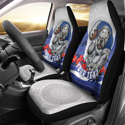 Personalized Bulldogs ANZAC Tribute Car Seat Cover Poppy Field Soldier Silhouette Aboriginal Rugby Mascot
