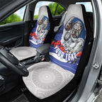 Personalized Bulldogs ANZAC Tribute Car Seat Cover Poppy Field Soldier Silhouette Aboriginal Rugby Mascot