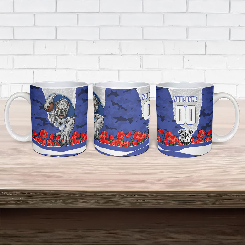 Personalized Bulldogs ANZAC Tribute Ceramic Mug Poppy Field Soldier Silhouette Aboriginal Rugby Mascot
