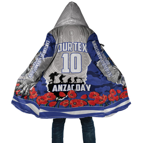 Personalized Bulldogs ANZAC Tribute Cloak Poppy Field Soldier Silhouette Aboriginal Rugby Mascot