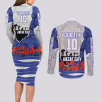 Personalized Bulldogs ANZAC Tribute Couples Matching Long Sleeve Bodycon Dress and Long Sleeve Button Shirt Poppy Field Soldier Silhouette Aboriginal Rugby Mascot