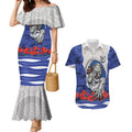 Personalized Bulldogs ANZAC Tribute Couples Matching Mermaid Dress and Hawaiian Shirt Poppy Field Soldier Silhouette Aboriginal Rugby Mascot
