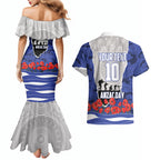 Personalized Bulldogs ANZAC Tribute Couples Matching Mermaid Dress and Hawaiian Shirt Poppy Field Soldier Silhouette Aboriginal Rugby Mascot