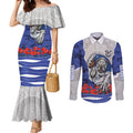 Personalized Bulldogs ANZAC Tribute Couples Matching Mermaid Dress and Long Sleeve Button Shirt Poppy Field Soldier Silhouette Aboriginal Rugby Mascot