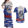 Personalized Bulldogs ANZAC Tribute Couples Matching Off Shoulder Maxi Dress and Hawaiian Shirt Poppy Field Soldier Silhouette Aboriginal Rugby Mascot
