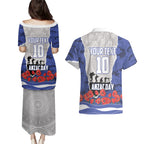 Personalized Bulldogs ANZAC Tribute Couples Matching Puletasi and Hawaiian Shirt Poppy Field Soldier Silhouette Aboriginal Rugby Mascot