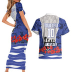 Personalized Bulldogs ANZAC Tribute Couples Matching Short Sleeve Bodycon Dress and Hawaiian Shirt Poppy Field Soldier Silhouette Aboriginal Rugby Mascot