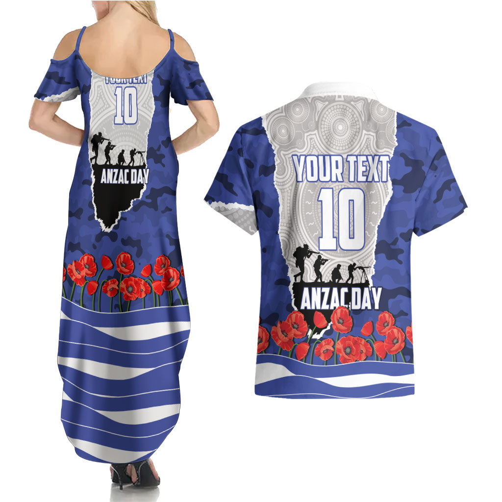 Personalized Bulldogs ANZAC Tribute Couples Matching Summer Maxi Dress and Hawaiian Shirt Poppy Field Soldier Silhouette Aboriginal Rugby Mascot