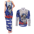 Personalized Bulldogs ANZAC Tribute Couples Matching Tank Maxi Dress and Long Sleeve Button Shirt Poppy Field Soldier Silhouette Aboriginal Rugby Mascot