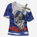 Personalized Bulldogs ANZAC Tribute Cross Shoulder Shirt Poppy Field Soldier Silhouette Aboriginal Rugby Mascot