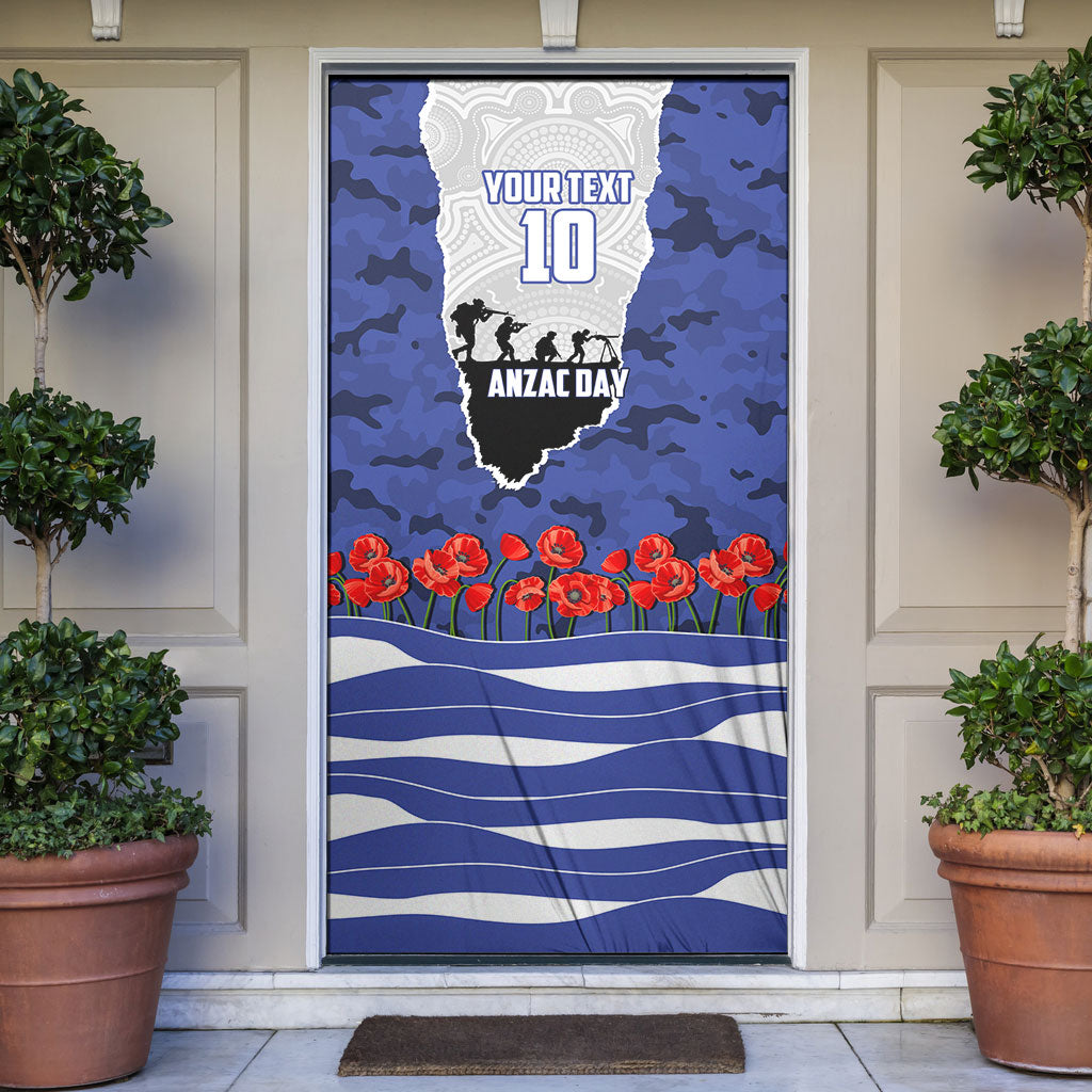 Personalized Bulldogs ANZAC Tribute Door Cover Poppy Field Soldier Silhouette Aboriginal Rugby Mascot