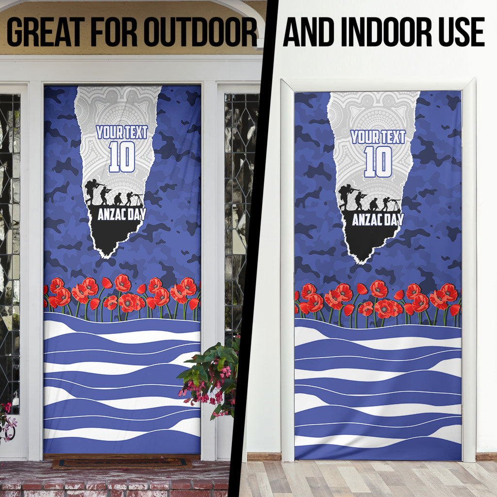 Personalized Bulldogs ANZAC Tribute Door Cover Poppy Field Soldier Silhouette Aboriginal Rugby Mascot