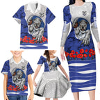Personalized Bulldogs ANZAC Tribute Family Matching Long Sleeve Bodycon Dress and Hawaiian Shirt Poppy Field Soldier Silhouette Aboriginal Rugby Mascot