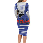 Personalized Bulldogs ANZAC Tribute Family Matching Long Sleeve Bodycon Dress and Hawaiian Shirt Poppy Field Soldier Silhouette Aboriginal Rugby Mascot
