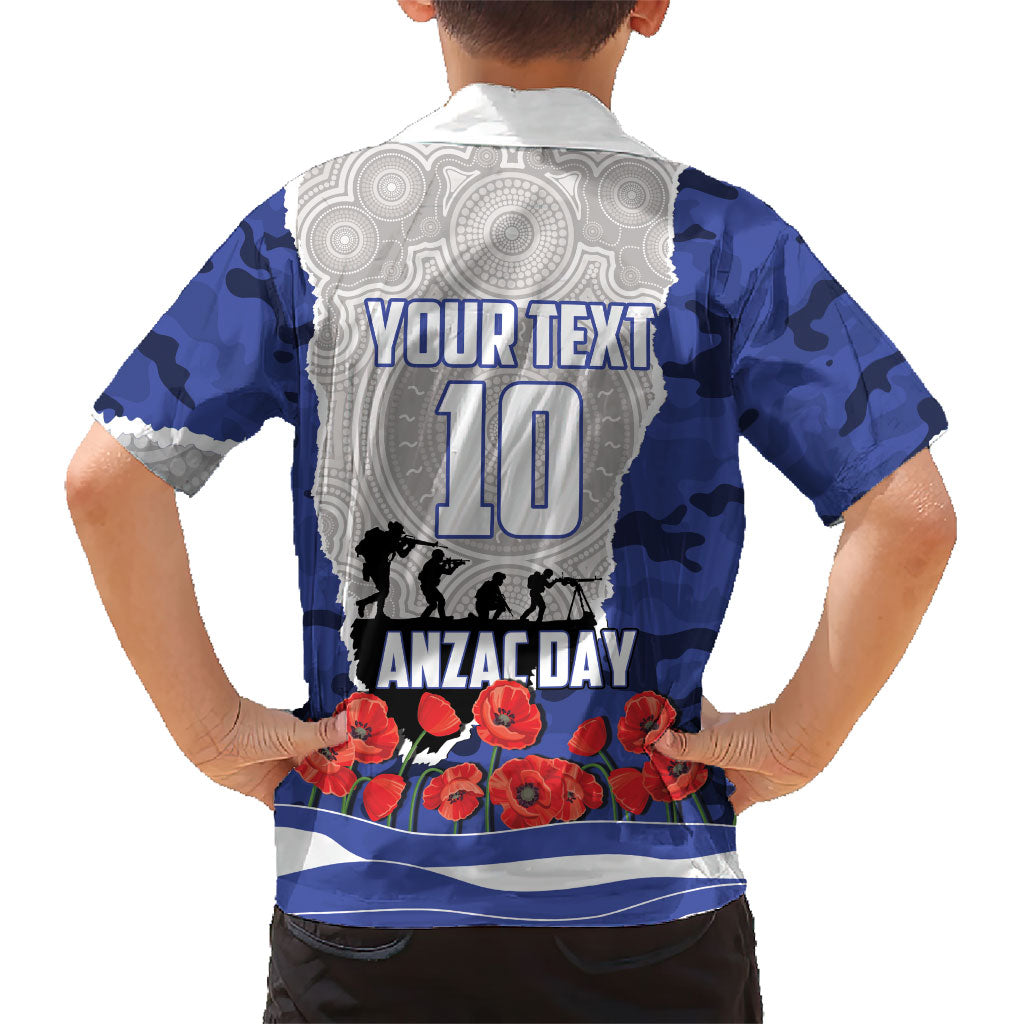 Personalized Bulldogs ANZAC Tribute Family Matching Mermaid Dress and Hawaiian Shirt Poppy Field Soldier Silhouette Aboriginal Rugby Mascot